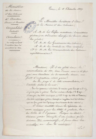 Ministère de la Marine et des Colonies.