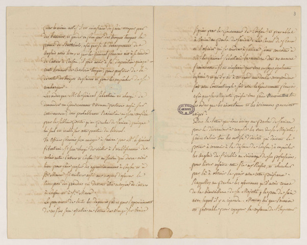 Deux lettres de Champagny à Bessières, commissaire impérial à Corfou et consul à Venise (Paris, 25 janvier 1808, et Bayonne, 17 juin 1808).
Deux autres pièces (Paris, 1er octobre 1809, et [s.l.][s.d.]).