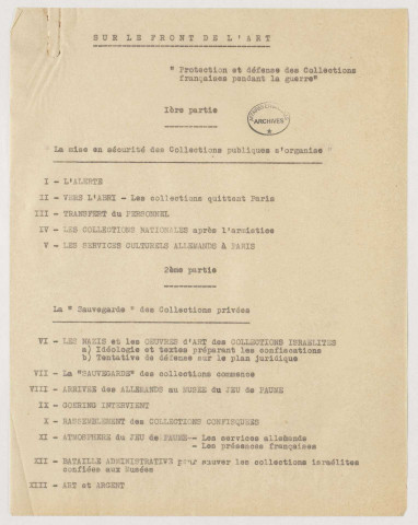 209SUP/719 - Le Front de l'art : préparation du livre