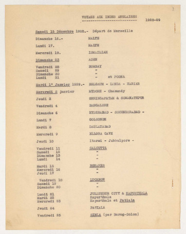 Journal de route du général, rédigé à l'intention de sa sœur, Marie-Thérèse, du 15 décembre 1928 au 8 février 1929