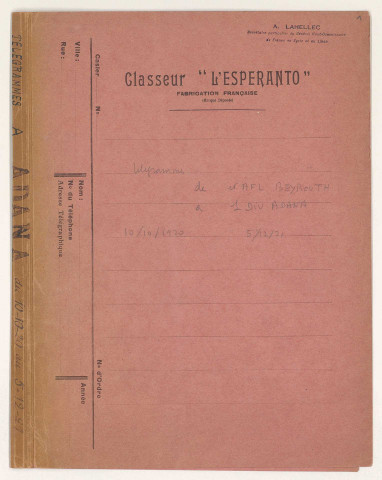 Télégrammes quotidiens au départ de Beyrouth ou d'Aley signés du général Gouraud ou, en son absence, de Robert de Caix au général Dufieux et délégués à Adana.