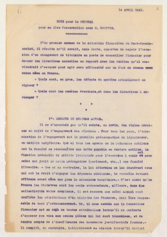 Entretiens du général Gouraud avec ses subordonnés, des personnalités libanaises et britanniques, rapports adressés.