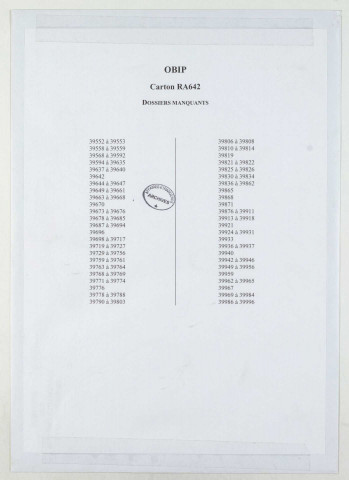 209SUP/642 - OBIP 39551 à 39997