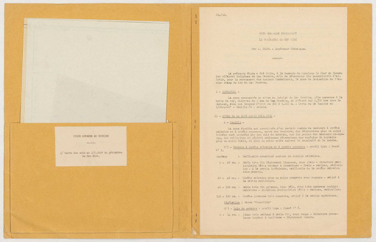 Direction des travaux publics section spéciale d'études de pédologie et d'hydrologie (J. GELPE), ingénieur pédologue, Note sommaire concernant le périmètre de Ben Niri, 5 f., carte des sols.