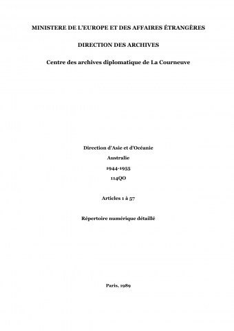 FRMAE 114QO, Asie-Océanie, Australie, 1944-1955