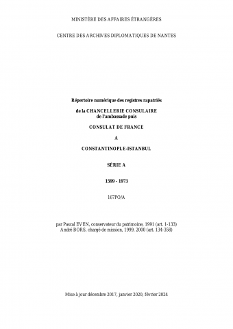 FR MAE 167PO/A, Constantinople, consulat, 1599-1973