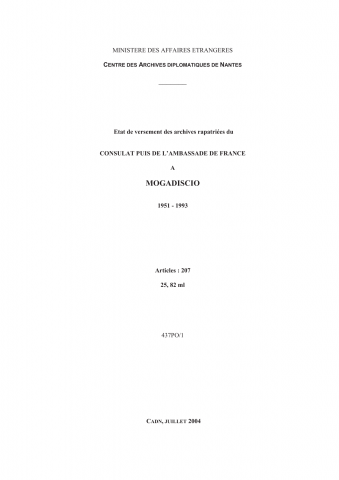 FR MAE 437PO/1, Mogadiscio, ambassade, 1951-1993