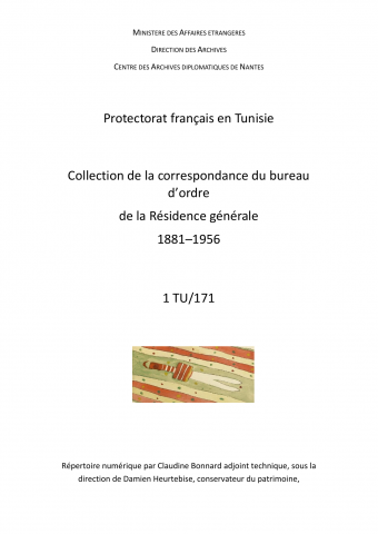 FR MAE 1TU/171, Bureau d'ordre, correspondance, 1881-1956