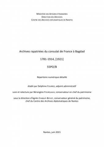 FR MAE 55PO/B, Bagdad, consulat, 1781-1914