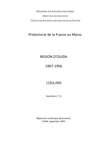 FR MAE, 15MA/900, Région d'Oujda, 1912-1956