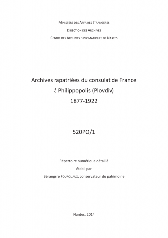 FR MAE 520PO/1, Philippopolis, consulat, 1877-1922