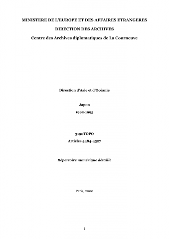 FR MAE 3190TOPO, Asie-Océanie, Japon, 1992-1995