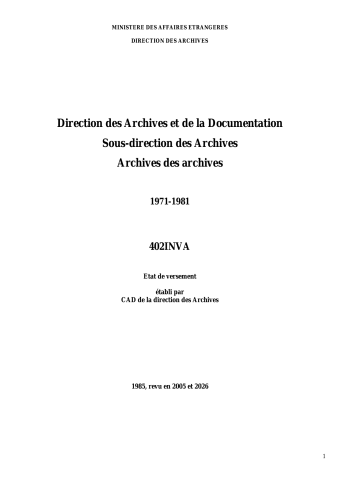 FR MAE 402INVA, Direction des archives, 1971-1981