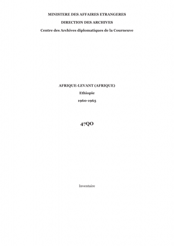 FR MAE 47QO, Afrique-Levant (Afrique), Ethiopie, 1960-1965