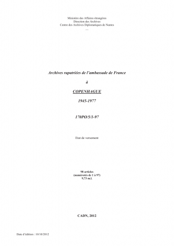 FR MAE 170PO/5, Copenhague, ambassade, 1945-1977