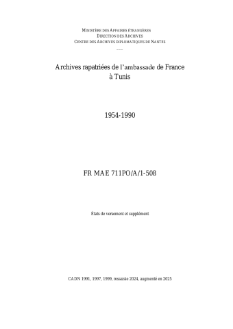 FR MAE 711PO/A, Tunis, ambassade, 1954-1990