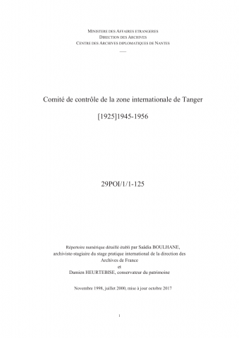 FR MAE 29POI/1, Tanger, Comité de contrôle de la zone internationale, 1945-1956
