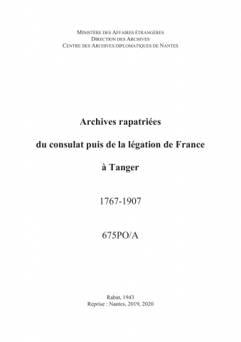 FR MAE 675PO/A, Tanger, consulat et légation, 1767-1907