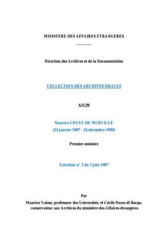 FR MAE 29AO, transcription 2 entretiens de Maurice COUVE de MURVILLE