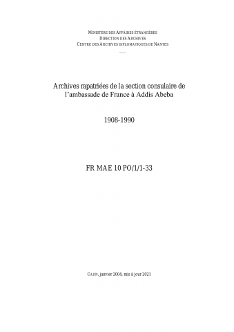 FR MAE 10PO/1/1-33, Addis Abeba, section consulaire, 1908-1990