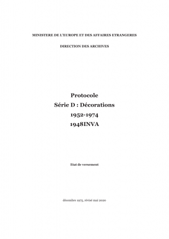 FR MAE 1948INVA, Protocole, série D : décorations, 1952-1974