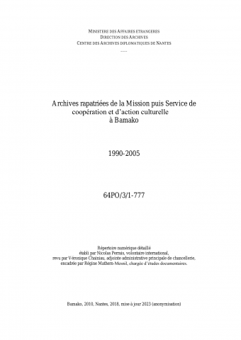FR MAE 64PO/3/1-777, Bamako, SCAC, 1990-2005