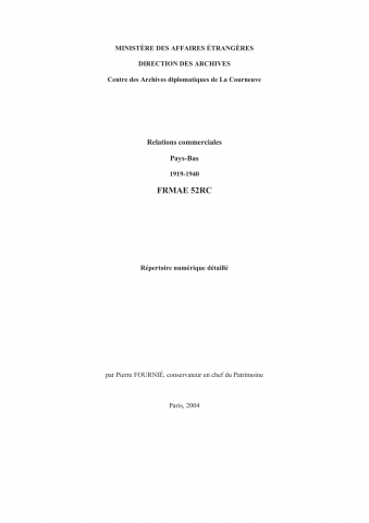 FR MAE 52RC, Relations commerciales, C92 à C97 - Pays-Bas, 1918-1940