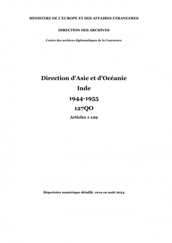 FRMAE 127QO, Asie-Océanie, Inde, 1944-1955