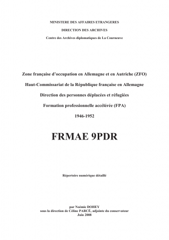 FR MAE 9PDR, ZFO, Personnes déplacées et réfugiées, formation professionnelle, 1946-1952