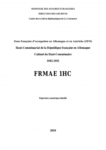 FRMAE HC1, ZFO, HCRFA, Cabinet du Haut-Commissaire, 1945-1955