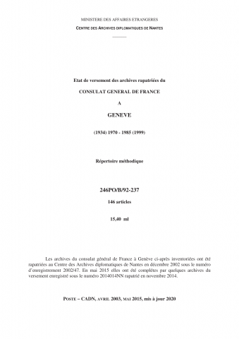 FR MAE 246PO/B, Genève, consulat, 1970-1985