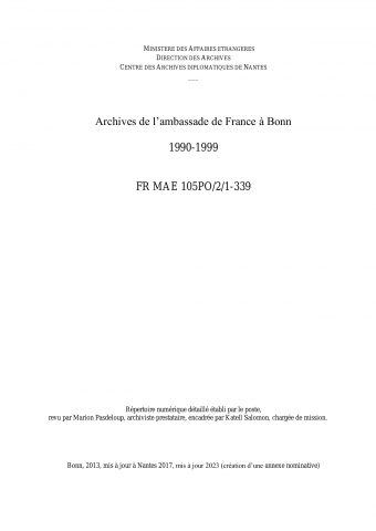 FR MAE 105PO/2/1-339, Bonn, ambassade, 1990-1999