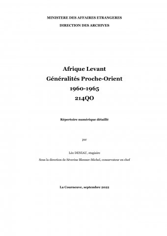FR MAE 214QO, Afrique-Levant (Levant), Généralités, 1960-1965