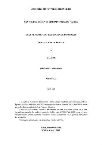 FR MAE 260PO, Halifax, consulat, 1947-1966