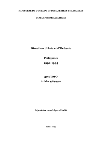 FR MAE 3190TOPO, Asie-Océanie, Philippines, 1992-1995