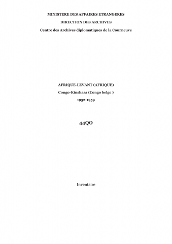 FR MAE 44QO, Afrique-Levant (Afrique), Congo-Kinshasa, 1953-1959