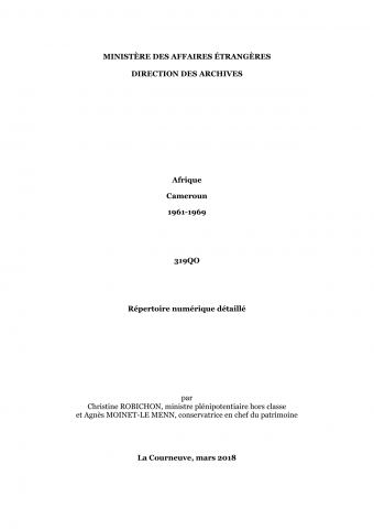FR MAE 319QO, Afrique, Cameroun, 1960-1969