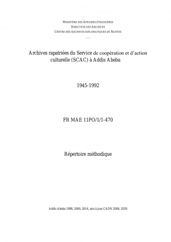 FR MAE 11PO/1/1-470, Addis Abeba, SCAC, 1945-1992, répertoire méthodique
