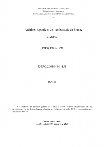 FR MAE 435PO/2001044, Milan, consulat, 1945-1981