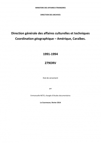 FR MAE 279ORV, Coordination-geographique, Amerique, 1991-1994-va