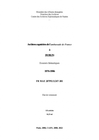 FR MAE 207PO/1/247-381, Dublin ambassade, 1974-1996