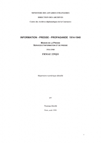 FR MAE 229QO, Maison de la presse, 1914-1940