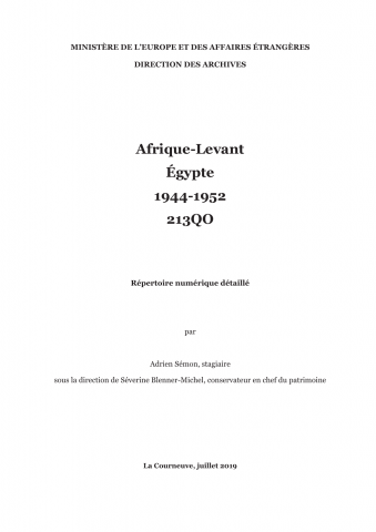 FR MAE 213QO, Afrique-Levant (Levant), Egypte, 1944-1952