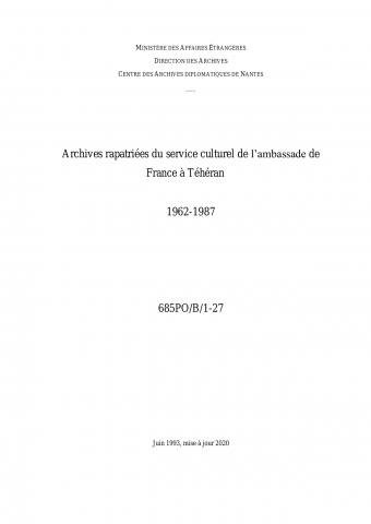 FR MAE 685PO/B, Téhéran, service culturel, 1962-1987