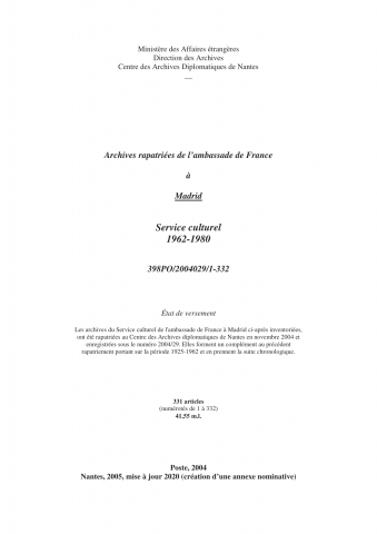 FR MAE 398PO/2004029, Madrid, service culturel, 1945-1980