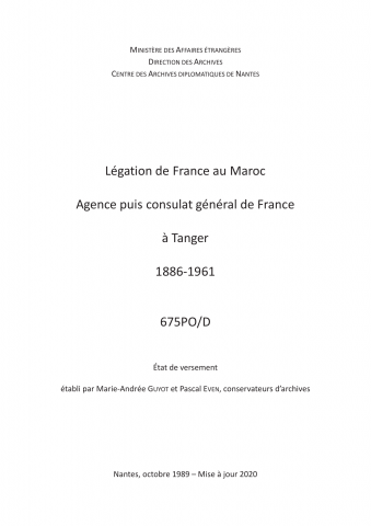 FR MAE 675PO/D, Tanger, légation, 1886-1961