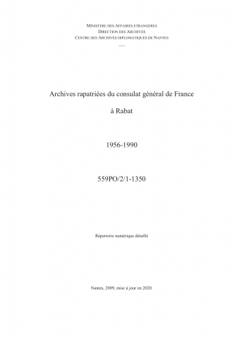 FR MAE 559PO/2/1-1350, Rabat, consulat général, 1956-1990