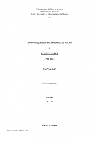 FR MAE 132PO/4, Buenos Aires, ambassade, 1946-1956