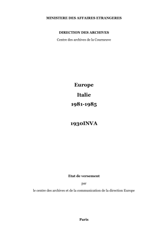 FR MAE 1930INVA, Europe, Italie, 1981-1985