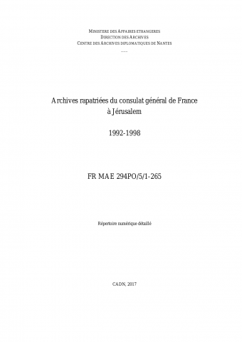FR MAE 294PO/5/1-265, Jérusalem, consulat, 1992-1998